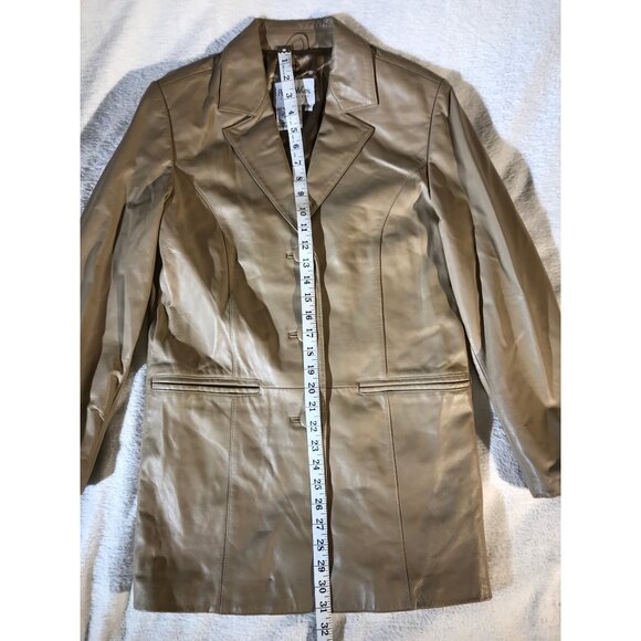 Pamela McCoy Women's Vintage Y2K Taupe Leather Blazer Duster - Picture 5 of 8